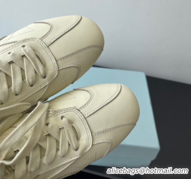 Good Quality Prada Antiqued Leather Sneakers Cream White 2025 PR053004