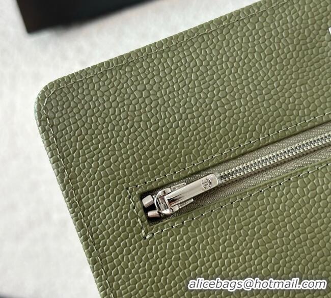 Grade Design Chanel Grained Calfskin Classic Wallet on Chain WOC AP4241 Khaki Green/Silver 2025