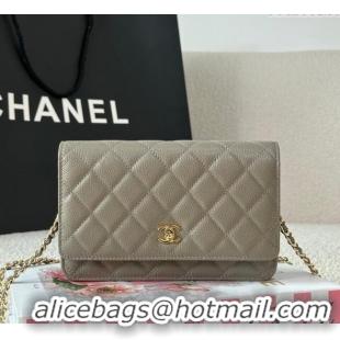 Low Cost Chanel Grained Calfskin Classic Wallet on Chain WOC AP4241 Grey/Gold 2025
