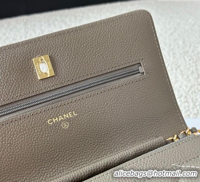 Low Cost Chanel Grained Calfskin Classic Wallet on Chain WOC AP4241 Grey/Gold 2025