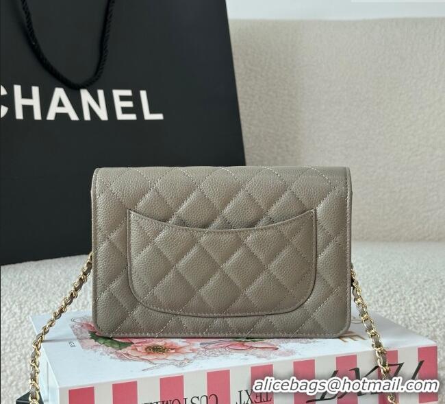 Low Cost Chanel Grained Calfskin Classic Wallet on Chain WOC AP4241 Grey/Gold 2025