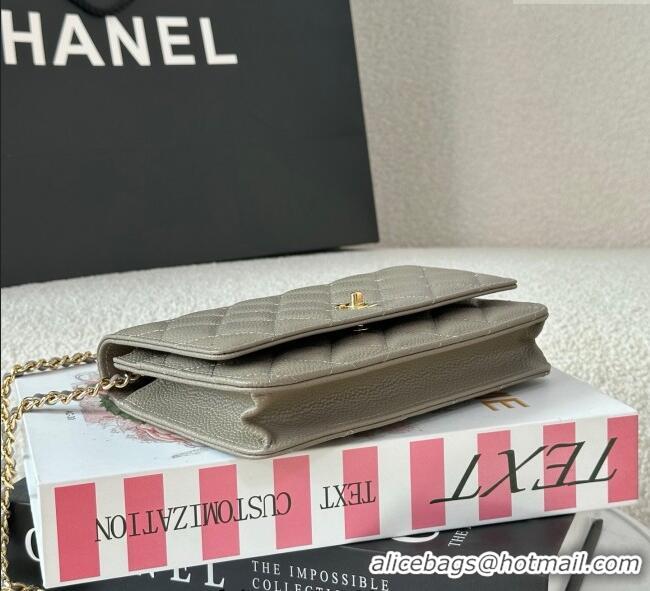 Low Cost Chanel Grained Calfskin Classic Wallet on Chain WOC AP4241 Grey/Gold 2025