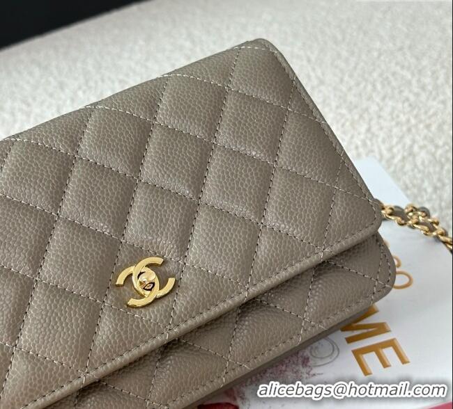 Low Cost Chanel Grained Calfskin Classic Wallet on Chain WOC AP4241 Grey/Gold 2025