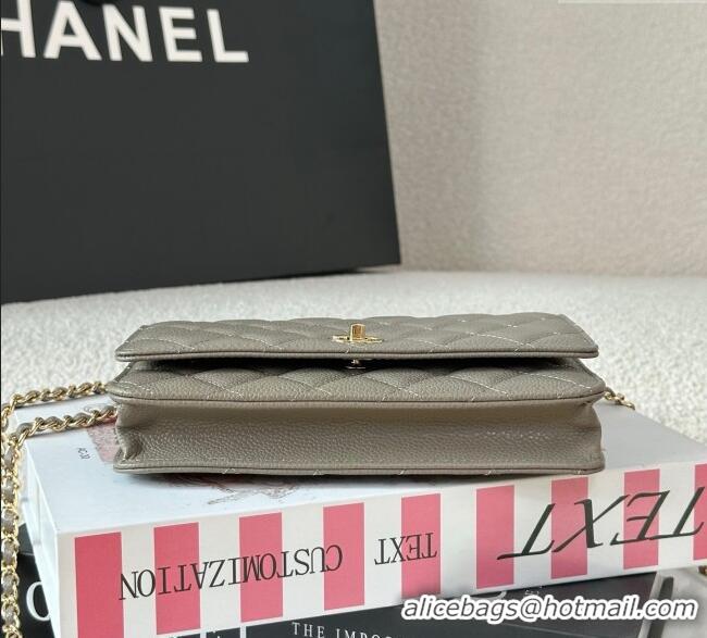 Low Cost Chanel Grained Calfskin Classic Wallet on Chain WOC AP4241 Grey/Gold 2025