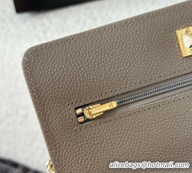 Low Cost Chanel Grained Calfskin Classic Wallet on Chain WOC AP4241 Grey/Gold 2025