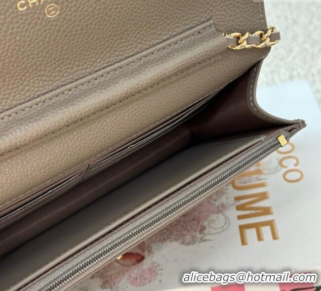 Low Cost Chanel Grained Calfskin Classic Wallet on Chain WOC AP4241 Grey/Gold 2025