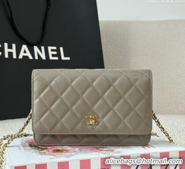 Low Cost Chanel Grained Calfskin Classic Wallet on Chain WOC AP4241 Grey/Gold 2025