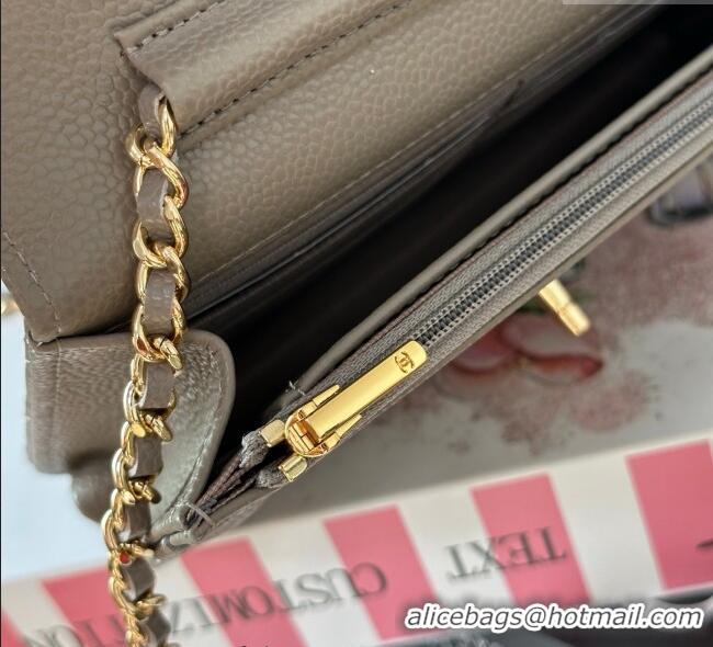 Low Cost Chanel Grained Calfskin Classic Wallet on Chain WOC AP4241 Grey/Gold 2025