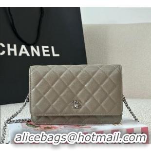 Shop Cheap Chanel Grained Calfskin Classic Wallet on Chain WOC AP4241 Grey/Silver 2025