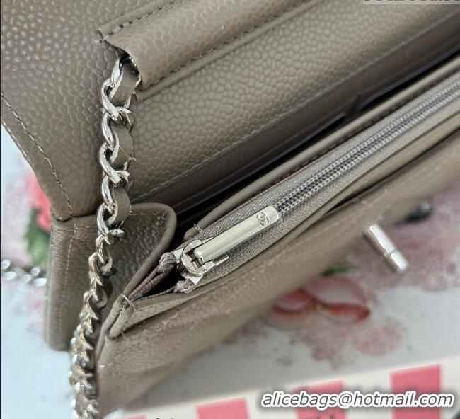Shop Cheap Chanel Grained Calfskin Classic Wallet on Chain WOC AP4241 Grey/Silver 2025