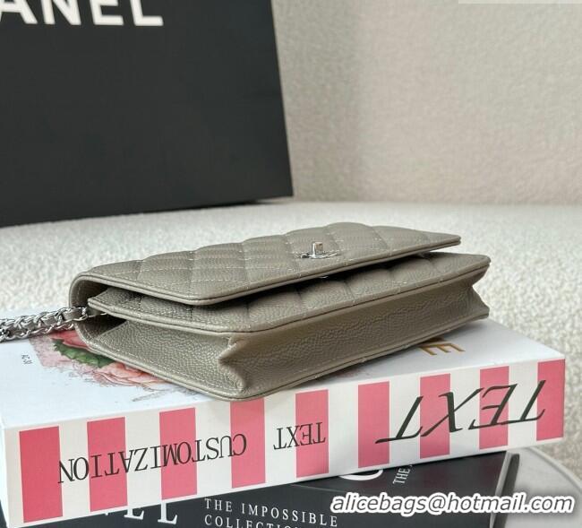 Shop Cheap Chanel Grained Calfskin Classic Wallet on Chain WOC AP4241 Grey/Silver 2025