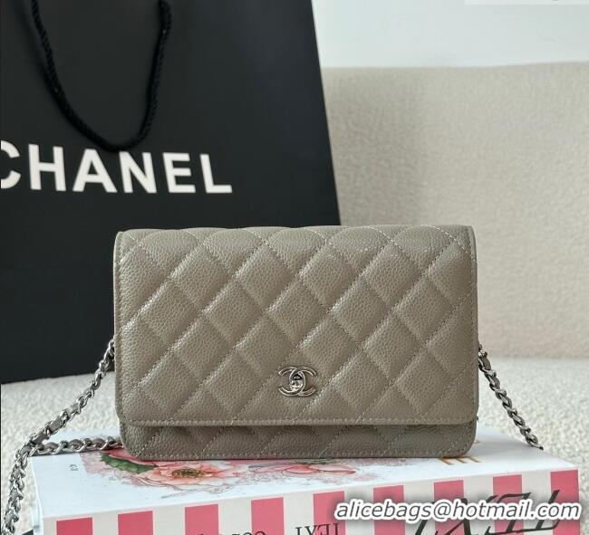 Shop Cheap Chanel Grained Calfskin Classic Wallet on Chain WOC AP4241 Grey/Silver 2025