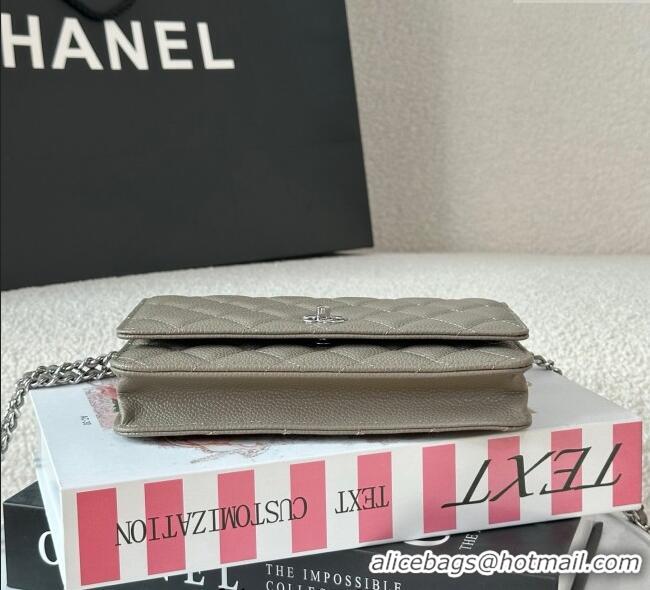 Shop Cheap Chanel Grained Calfskin Classic Wallet on Chain WOC AP4241 Grey/Silver 2025