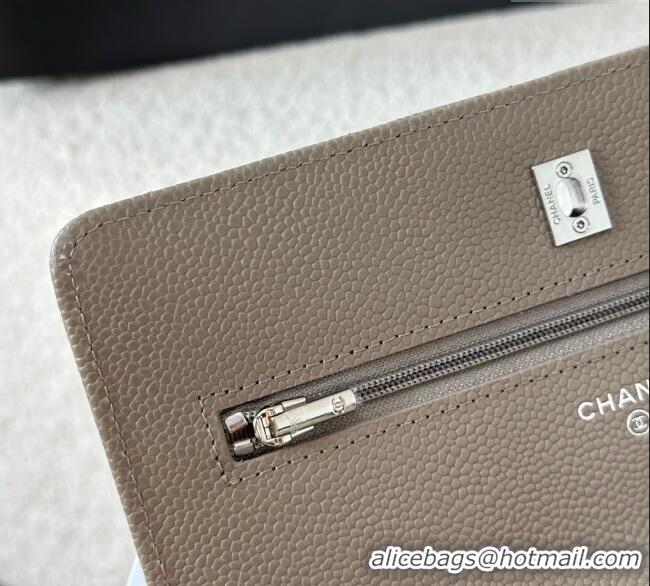Shop Cheap Chanel Grained Calfskin Classic Wallet on Chain WOC AP4241 Grey/Silver 2025