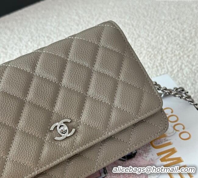 Shop Cheap Chanel Grained Calfskin Classic Wallet on Chain WOC AP4241 Grey/Silver 2025