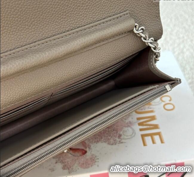 Shop Cheap Chanel Grained Calfskin Classic Wallet on Chain WOC AP4241 Grey/Silver 2025