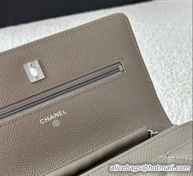 Shop Cheap Chanel Grained Calfskin Classic Wallet on Chain WOC AP4241 Grey/Silver 2025