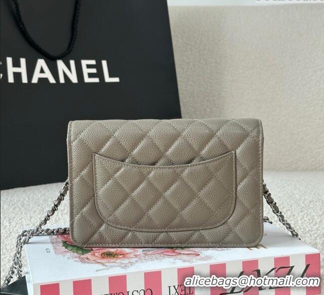 Shop Cheap Chanel Grained Calfskin Classic Wallet on Chain WOC AP4241 Grey/Silver 2025