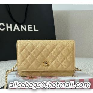 Top Grade Chanel Grained Calfskin Classic Wallet on Chain WOC AP4241 Yellow/Gold 2025