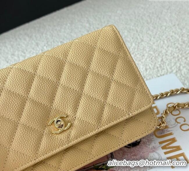 Top Grade Chanel Grained Calfskin Classic Wallet on Chain WOC AP4241 Yellow/Gold 2025