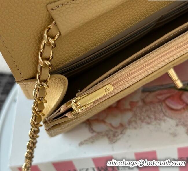 Top Grade Chanel Grained Calfskin Classic Wallet on Chain WOC AP4241 Yellow/Gold 2025