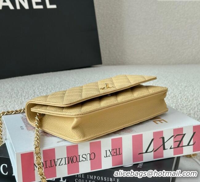 Top Grade Chanel Grained Calfskin Classic Wallet on Chain WOC AP4241 Yellow/Gold 2025