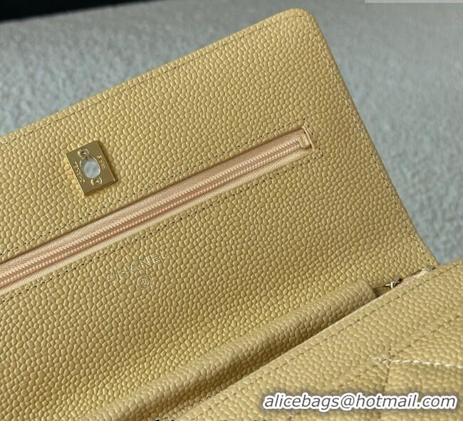 Top Grade Chanel Grained Calfskin Classic Wallet on Chain WOC AP4241 Yellow/Gold 2025