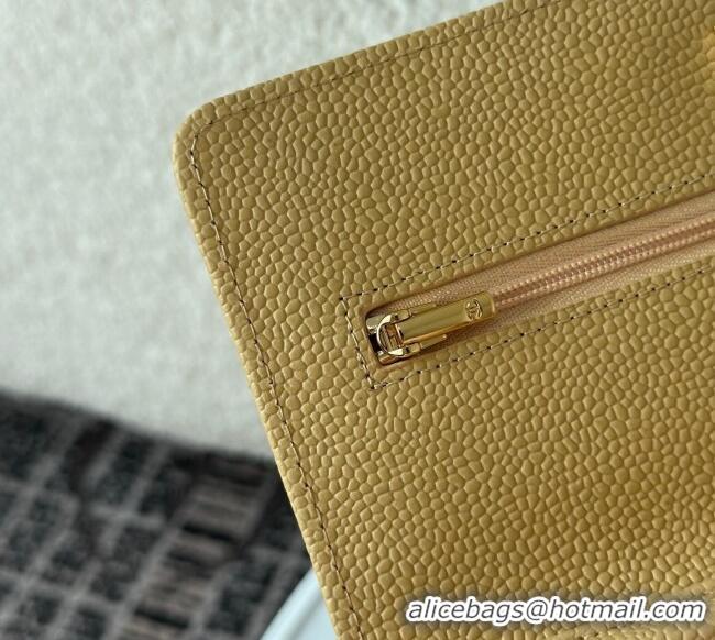 Top Grade Chanel Grained Calfskin Classic Wallet on Chain WOC AP4241 Yellow/Gold 2025