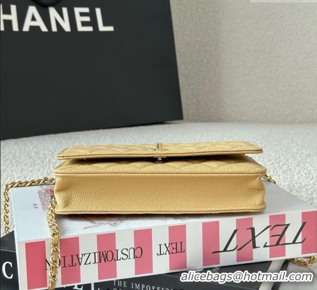 Top Grade Chanel Grained Calfskin Classic Wallet on Chain WOC AP4241 Yellow/Gold 2025