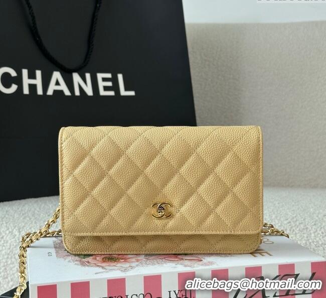 Top Grade Chanel Grained Calfskin Classic Wallet on Chain WOC AP4241 Yellow/Gold 2025