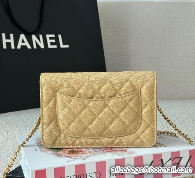 Top Grade Chanel Grained Calfskin Classic Wallet on Chain WOC AP4241 Yellow/Gold 2025