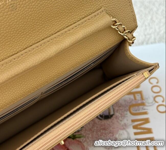 Top Grade Chanel Grained Calfskin Classic Wallet on Chain WOC AP4241 Yellow/Gold 2025