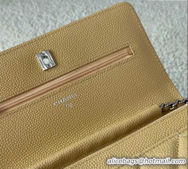 Good Product Chanel Grained Calfskin Classic Wallet on Chain WOC AP4241 Yellow/Silver 2025