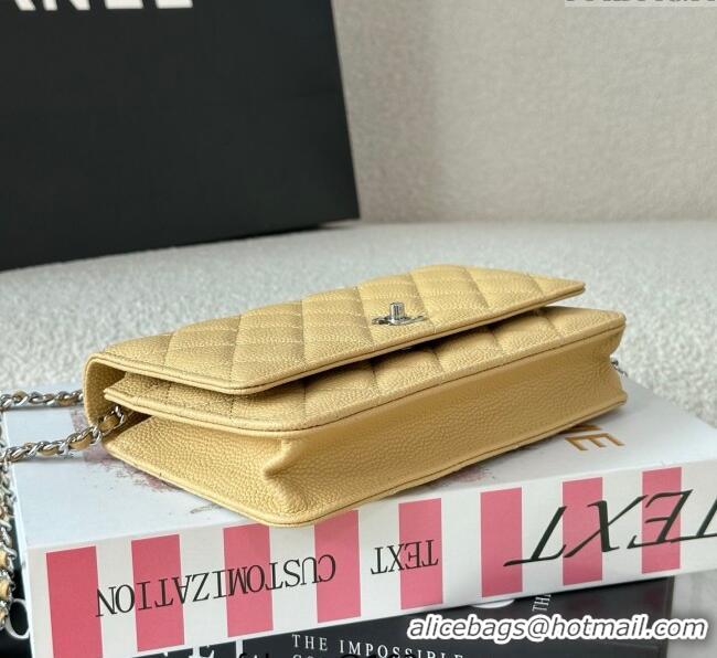 Good Product Chanel Grained Calfskin Classic Wallet on Chain WOC AP4241 Yellow/Silver 2025
