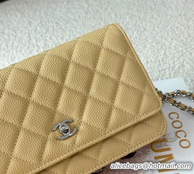 Good Product Chanel Grained Calfskin Classic Wallet on Chain WOC AP4241 Yellow/Silver 2025