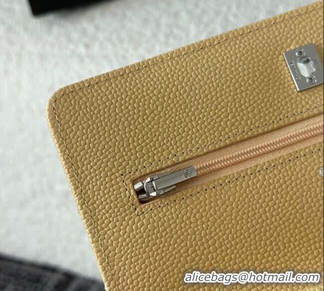 Good Product Chanel Grained Calfskin Classic Wallet on Chain WOC AP4241 Yellow/Silver 2025