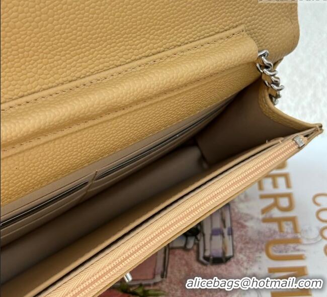 Good Product Chanel Grained Calfskin Classic Wallet on Chain WOC AP4241 Yellow/Silver 2025