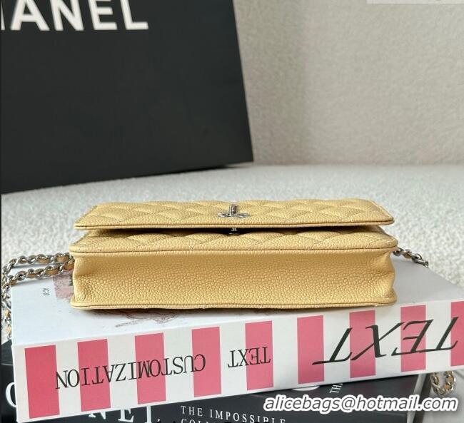 Good Product Chanel Grained Calfskin Classic Wallet on Chain WOC AP4241 Yellow/Silver 2025
