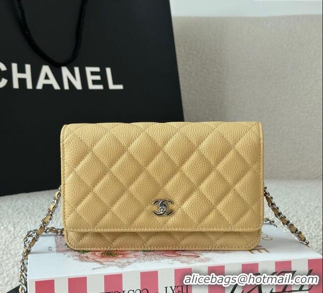 Good Product Chanel Grained Calfskin Classic Wallet on Chain WOC AP4241 Yellow/Silver 2025