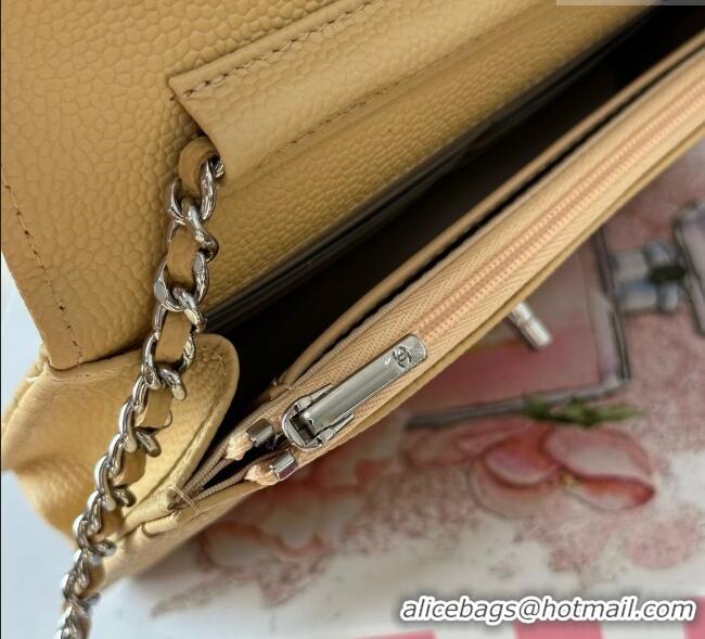 Good Product Chanel Grained Calfskin Classic Wallet on Chain WOC AP4241 Yellow/Silver 2025