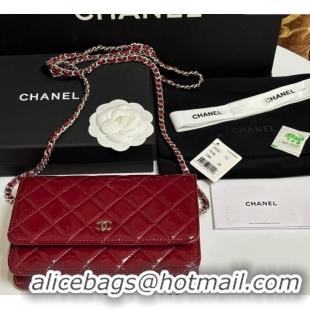 Top Grade Chanel Patent Calfskin Classic Wallet on Chain WOC AP0250 Red/Silver 2025
