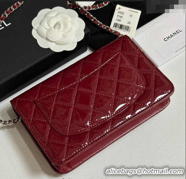 Top Grade Chanel Patent Calfskin Classic Wallet on Chain WOC AP0250 Red/Silver 2025