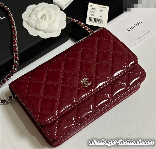 Top Grade Chanel Patent Calfskin Classic Wallet on Chain WOC AP0250 Red/Silver 2025