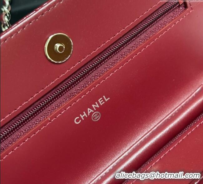 Top Grade Chanel Patent Calfskin Classic Wallet on Chain WOC AP0250 Red/Silver 2025