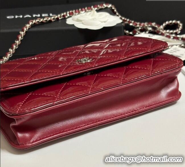 Top Grade Chanel Patent Calfskin Classic Wallet on Chain WOC AP0250 Red/Silver 2025