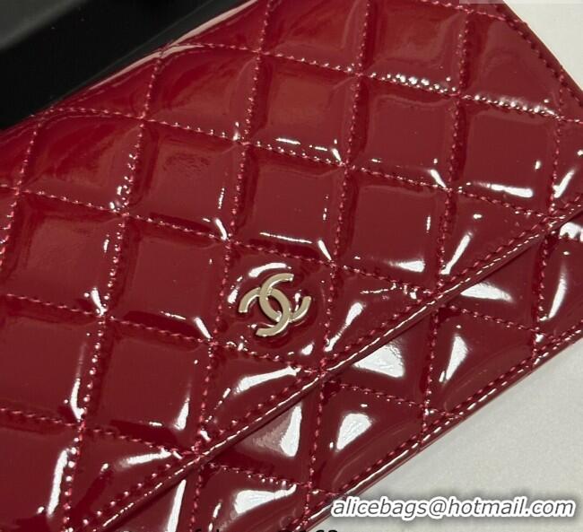 Top Grade Chanel Patent Calfskin Classic Wallet on Chain WOC AP0250 Red/Silver 2025