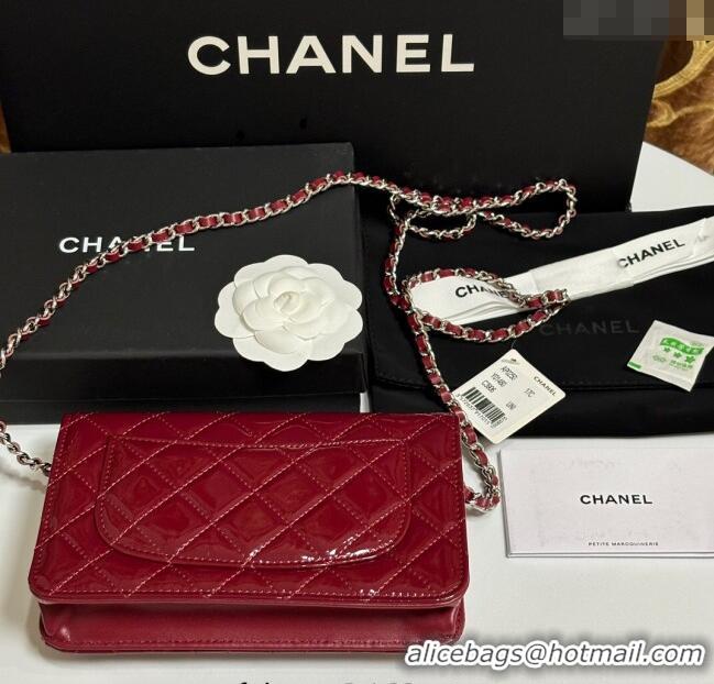 Top Grade Chanel Patent Calfskin Classic Wallet on Chain WOC AP0250 Red/Silver 2025