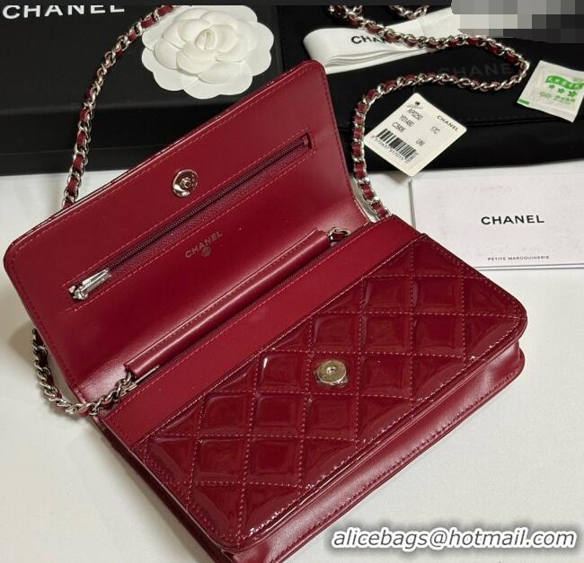 Top Grade Chanel Patent Calfskin Classic Wallet on Chain WOC AP0250 Red/Silver 2025