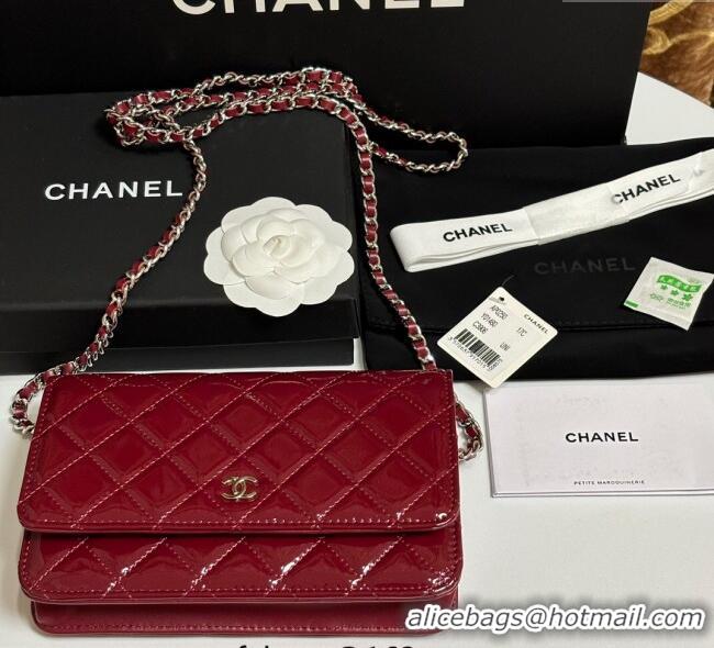Top Grade Chanel Patent Calfskin Classic Wallet on Chain WOC AP0250 Red/Silver 2025