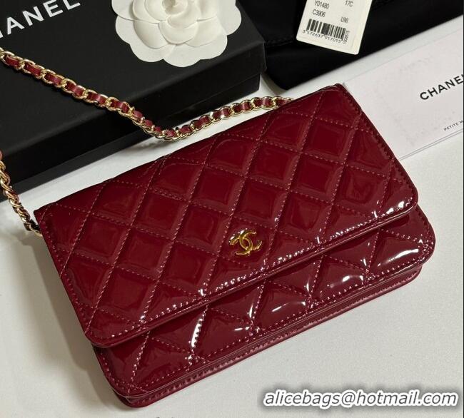 Best Product Chanel Patent Calfskin Classic Wallet on Chain WOC AP0250 Red/Gold 2025